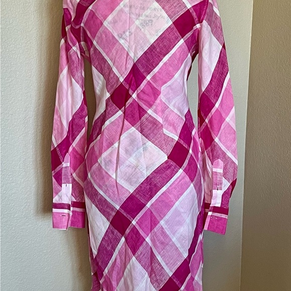 Victorias Secret Brand Moda International Pink Plaid 100Linen Shirt Dress Size 2 - Picture 6 of 8